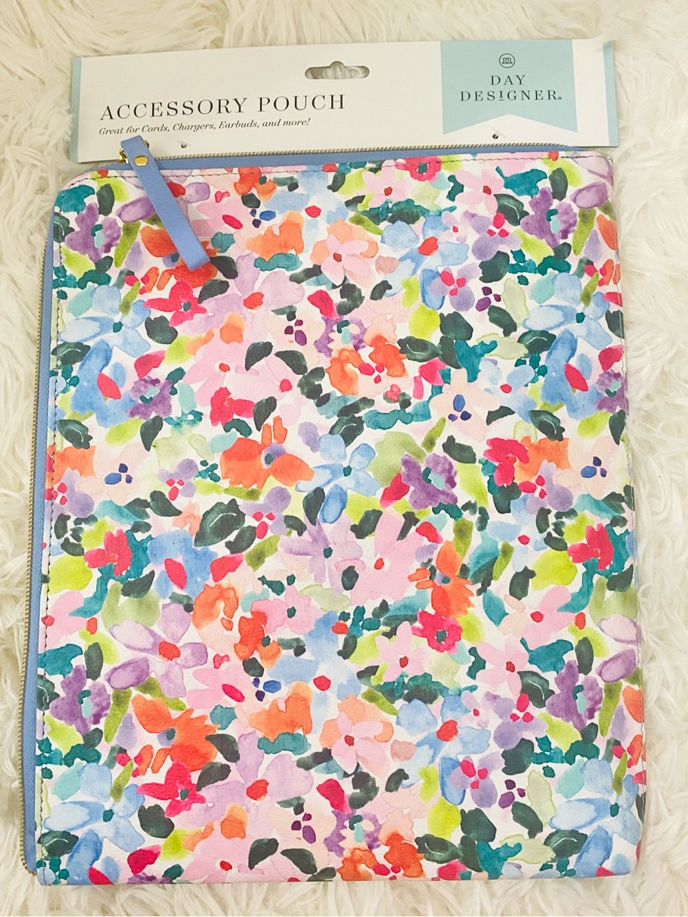 Day Designer Faux Leather Floral Velvet Lined Accessory Storage Zip Large Pouch